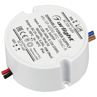 Блок питания ARJ-SP-40250-PFC-TRIAC-R (10W, 27-40V, 250mA, IP44 Пластик, 5 лет) Arlight 040959