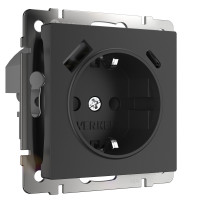  Розетка с заземлением, шторками и USB тип A+C (черный)