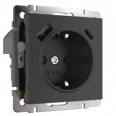  Розетка с заземлением, шторками и USB тип A+C (черный) Werkel a056275