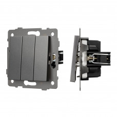 Механизм выключателя трехклавишный непроходной SWT-MK03-PL-GR-V (250V, 10A)  Arlight 049898