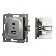 Механизм USB розетки SCT-MUAC-PL-GR-V (5V, 3A, QC4) Arlight 049840