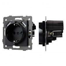 Механизм розетки с USB зарядкой SCT-MUAA-PL-BK-V (250V, 16A) Arlight 049819