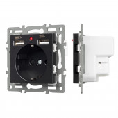 Механизм розетки с USB зарядкой SCT-MUAA-PL-BK (250V, 16A)
