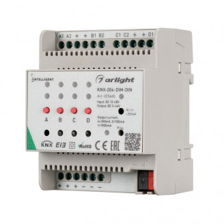 INTELLIGENT ARLIGHT Диммер KNX-204-DIM-DIN (12-48V, 8x0.35/4x0.7/2x1A) (IARL, Пластик) Arlight 025660